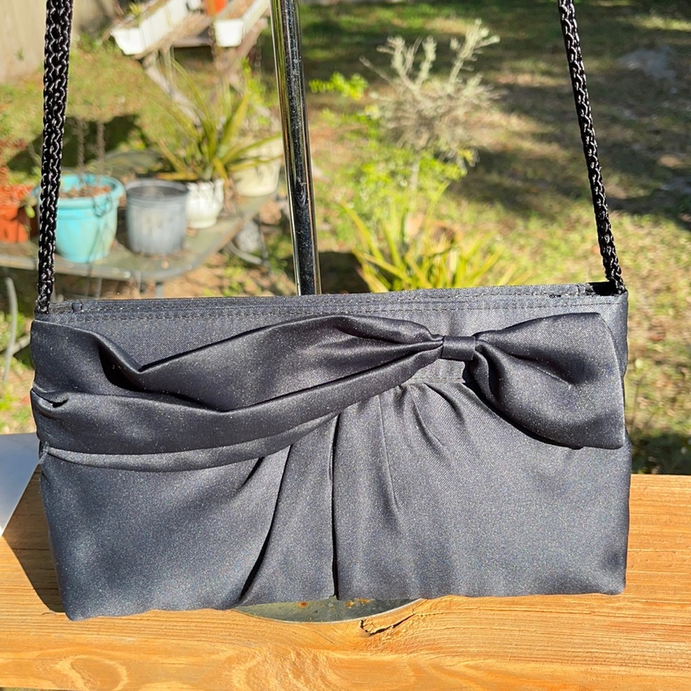 Black evening bag with bow - great shape